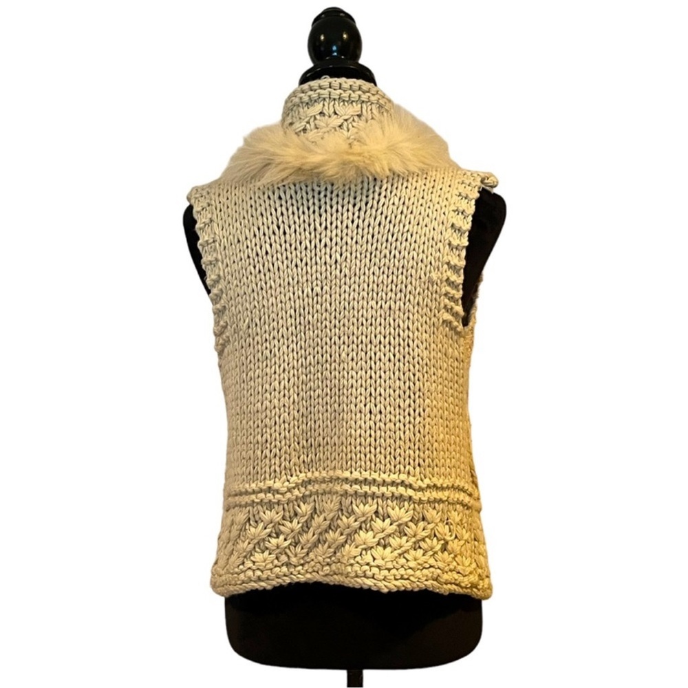 Papaya Chunky Knit Sweater Vest Cream Faux Fur Trim Rabbit Hair Medium - Picture 4 of 7